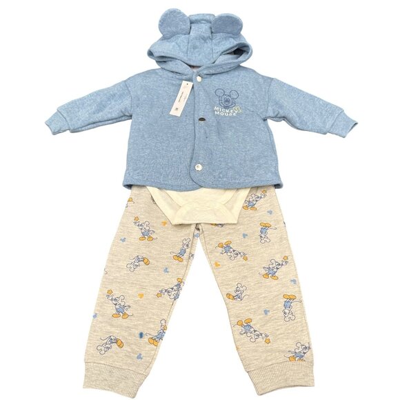 Disney Other - Disney Baby 3-Piece Mickey Mouse Outfit Set18M Hooded Jacket Bodysuit & Pants